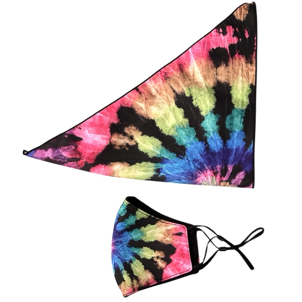 NWOT Rainbow Tie Dye Dog Bandana + Human Mask Matching Set